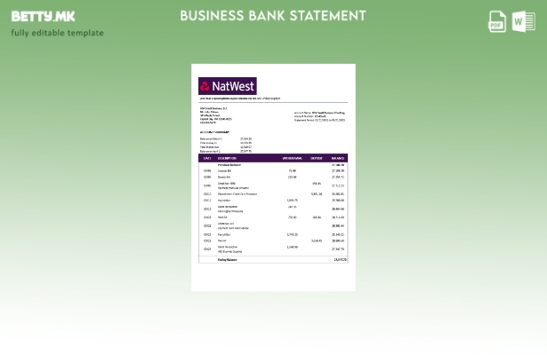 модерен стил Обединетото Кралство NatWest цврста изјава за сметката Word и PDF ш
